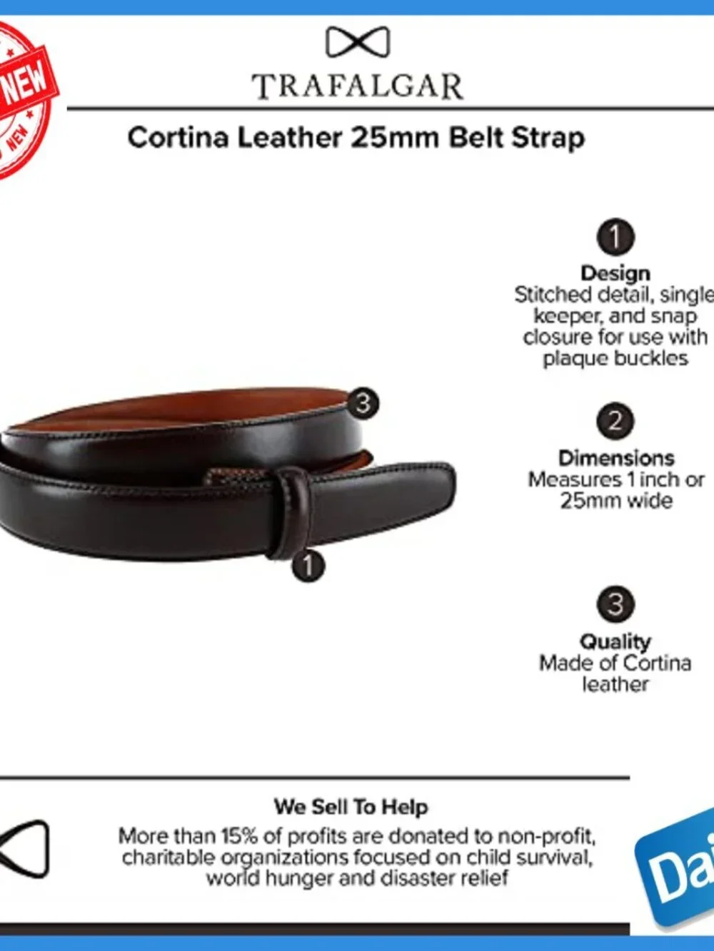 Men's 1 Inch Leather Belt Strap, Snap Closure, Adjustable, Golf Accessory